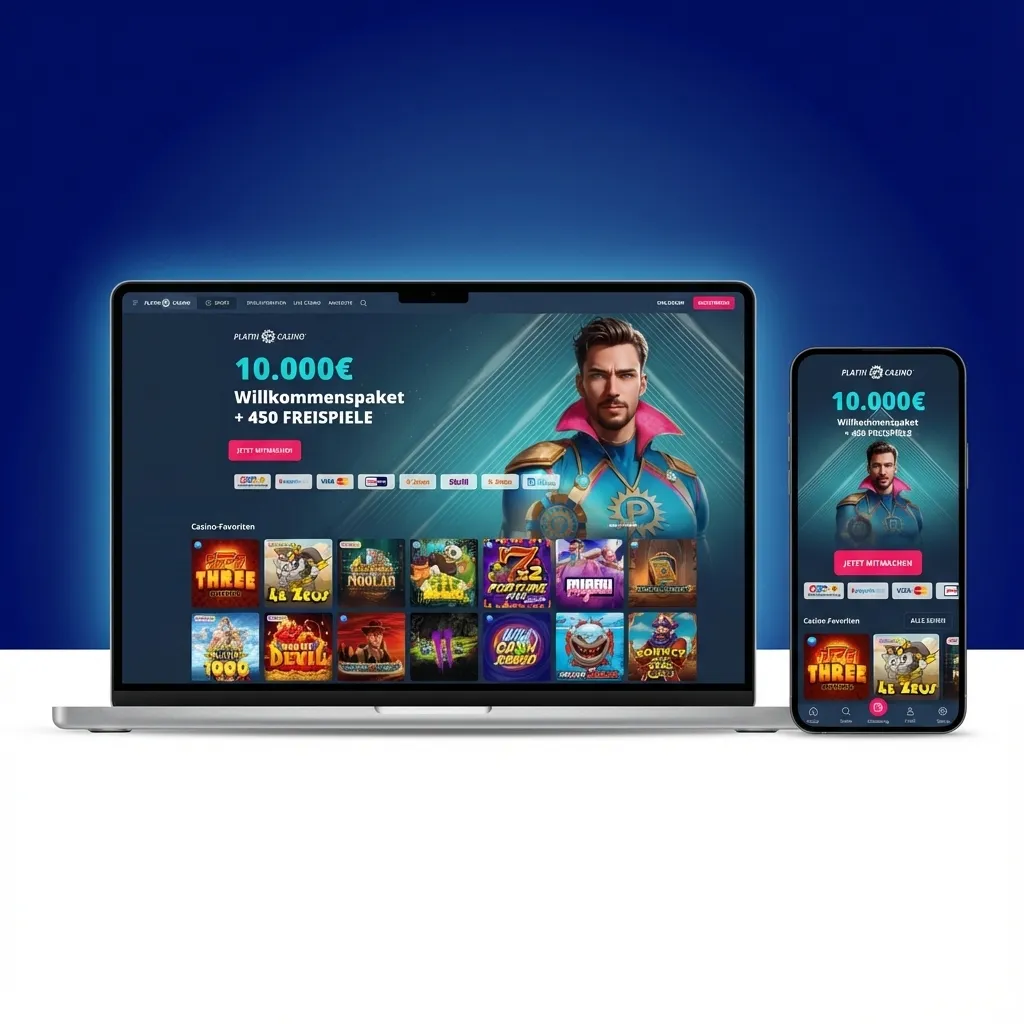 Platin Casino Website mit Navigation für Sportwetten, Casino-Spiele, Live Casino und Promotionen in übersichtlichem Layout