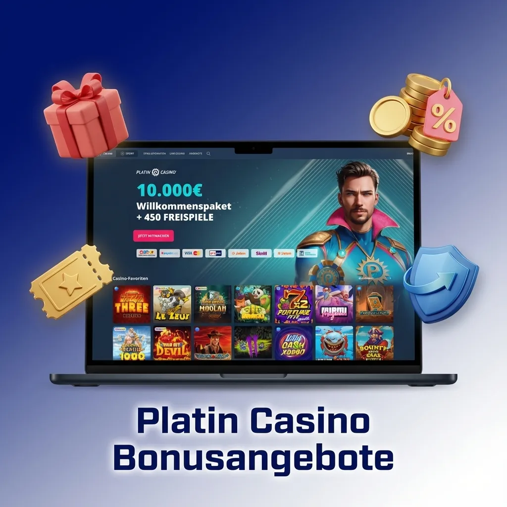 Platin Casino bonus offers including reload bonus, weekly free spins, cashback deal, and live casino boost promotions.