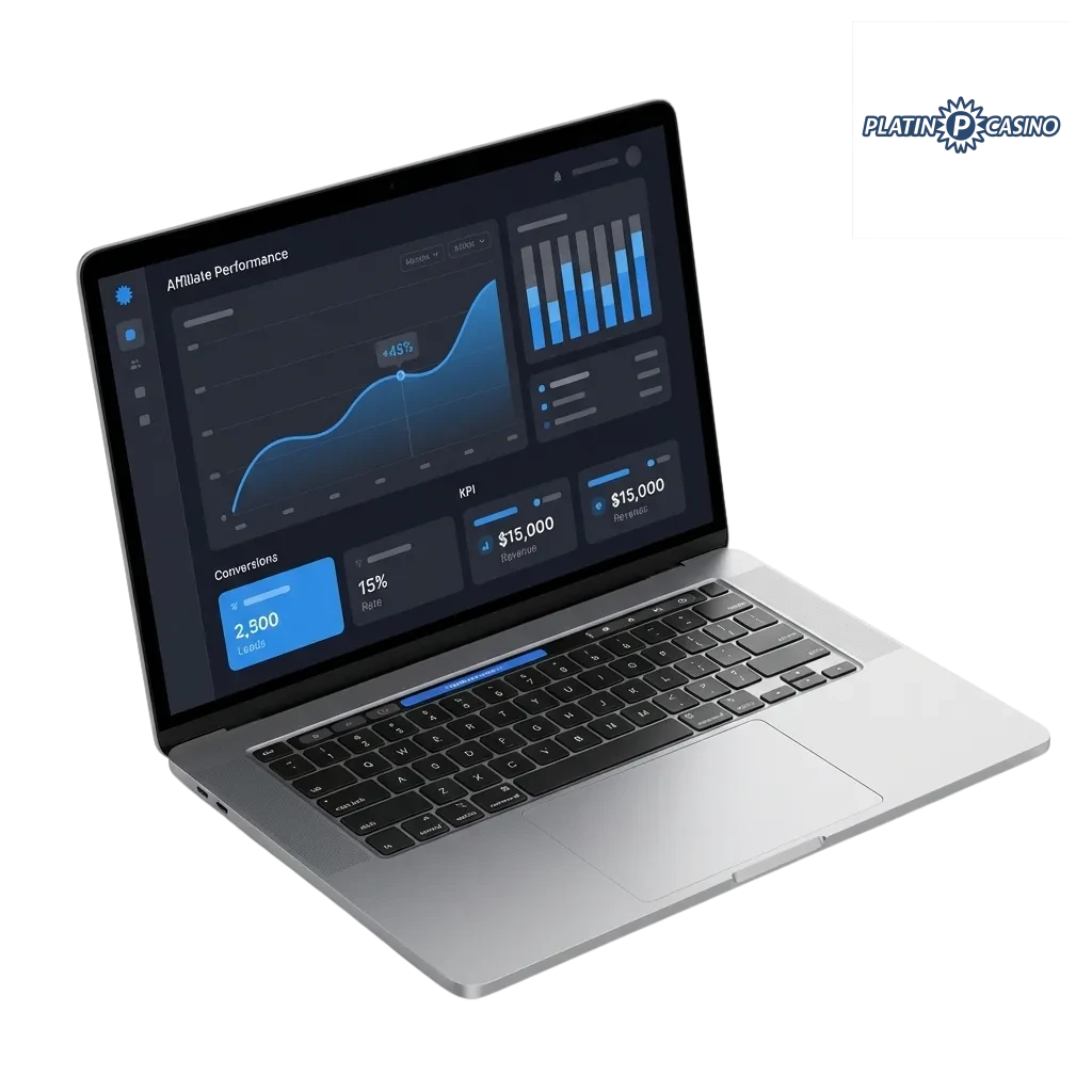 Platin Casino affiliate program dashboard showing commission models, marketing tools, and real-time statistics